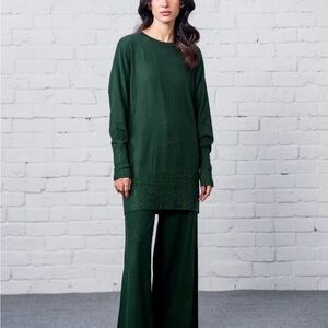 Limelight Dark Green Wide-Leg Knit top and pants with diamantés